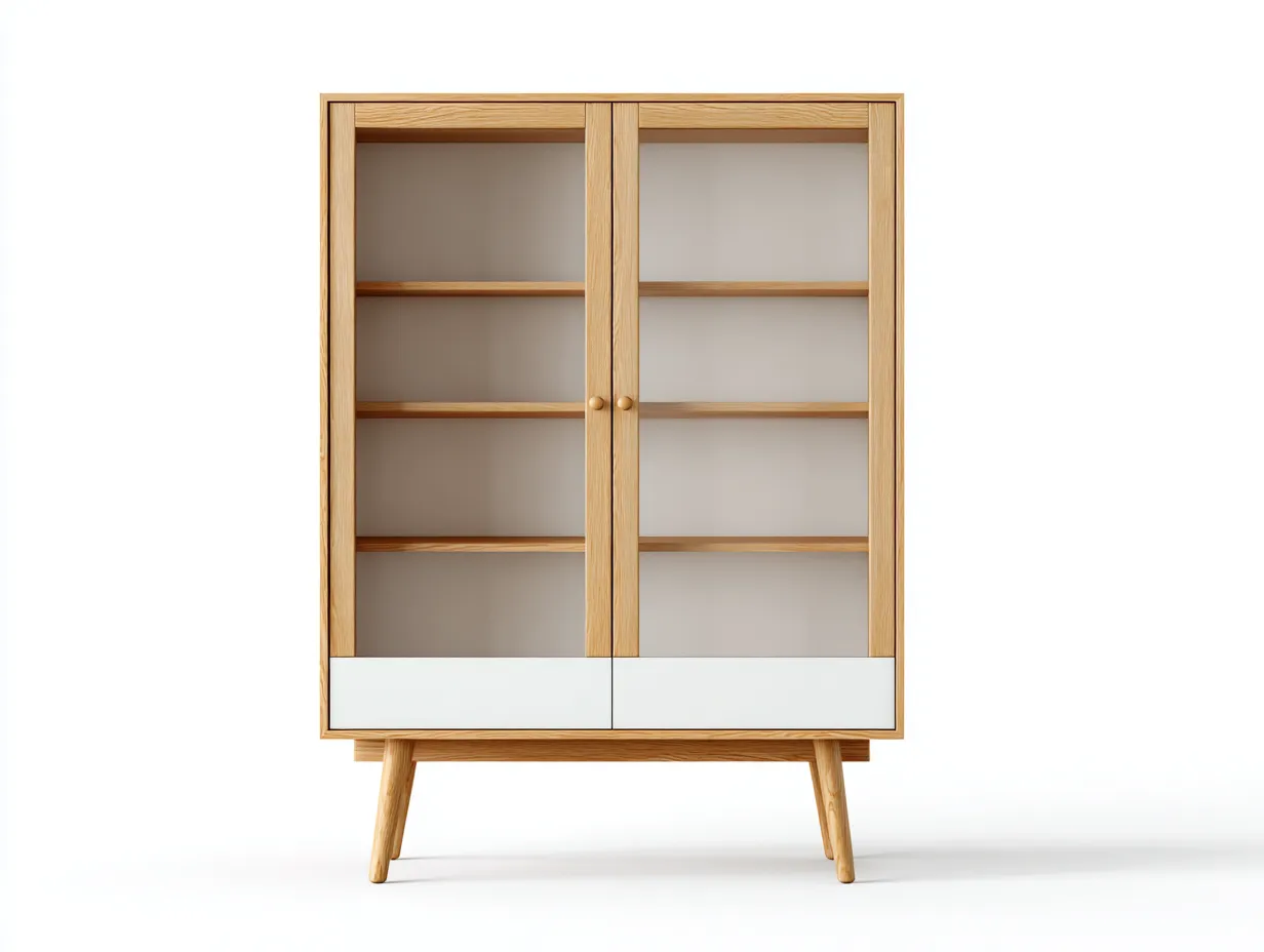 Vetrina - legno-vetro - 90x42x180 cm - naturale-bianco - stile scandinavo-Cozygopad