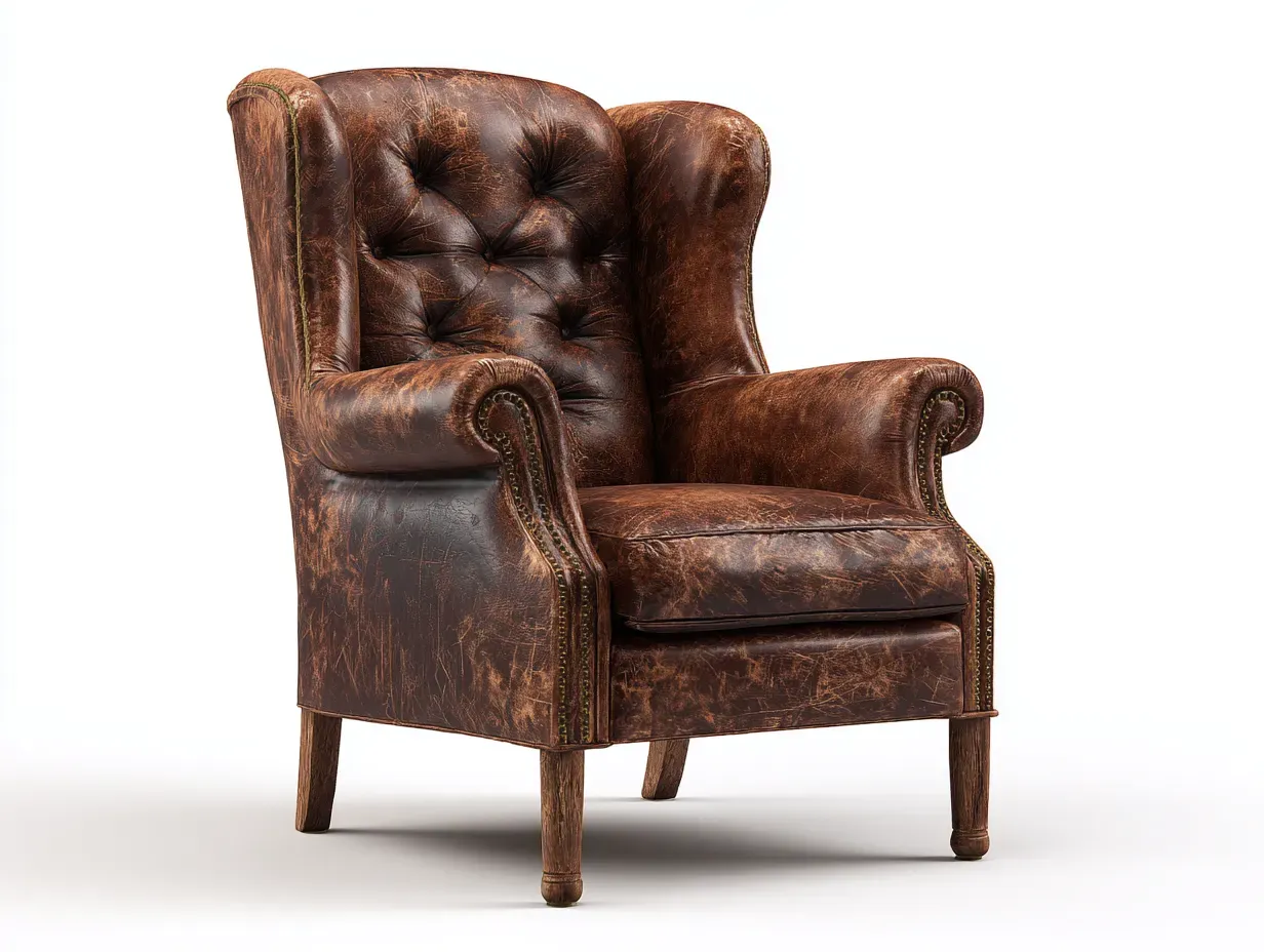 Poltrona a orecchion - pelle-legno - 95x91x107 cm - marrone - stile classico-Pinemyshop