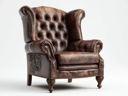 Poltrona a orecchion - pelle-legno - 92x88x104 cm - marrone - stile classico-Pinemyshop