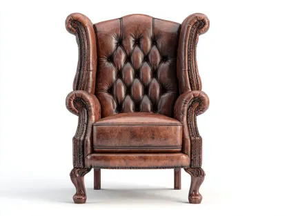 Poltrona a orecchion - pelle-legno - 98x94x110 cm - marrone - stile classico-Pinemyshop