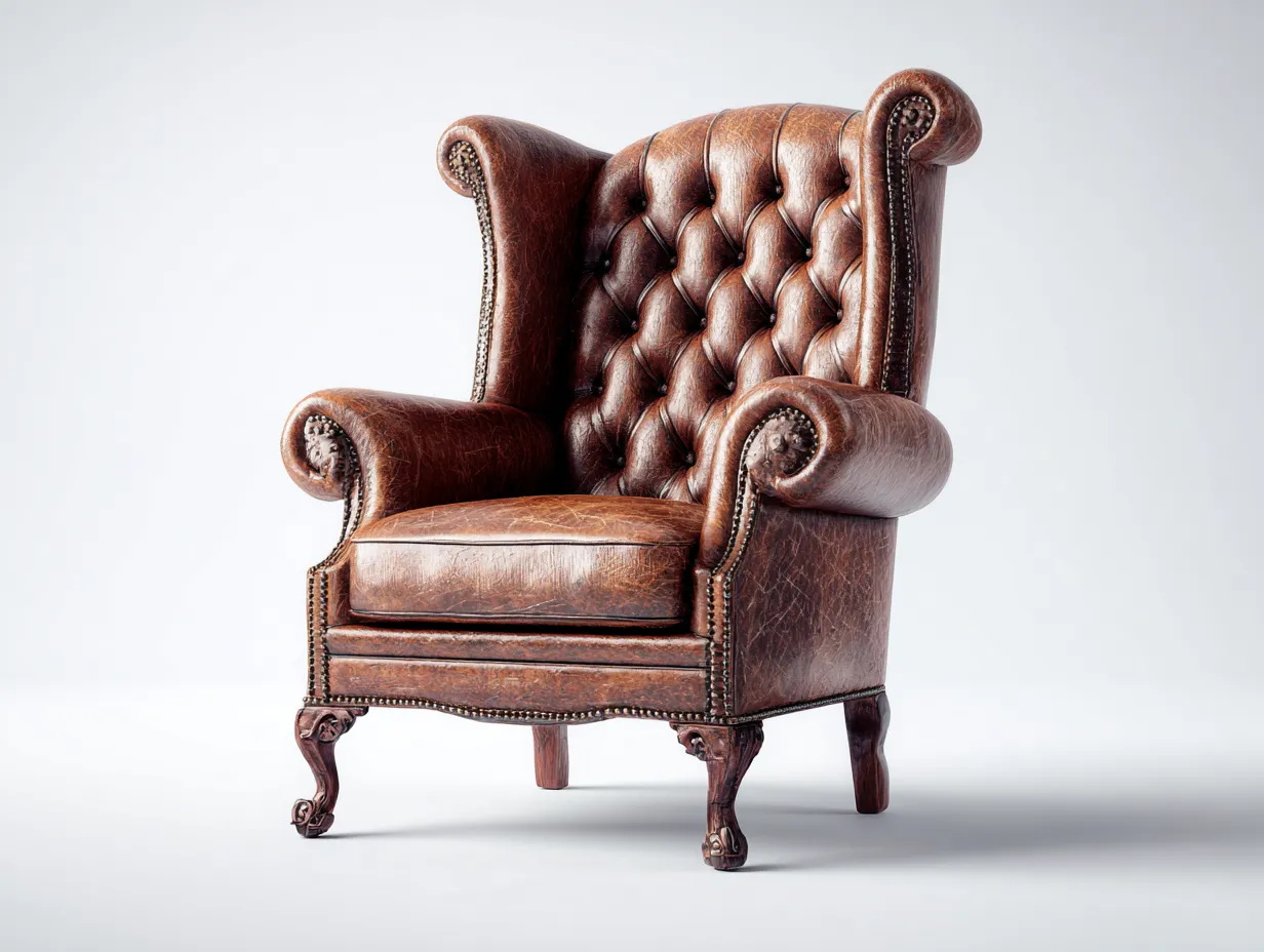 Poltrona a orecchion - pelle-legno - 94x90x106 cm - marrone - stile classico-Pinemyshop