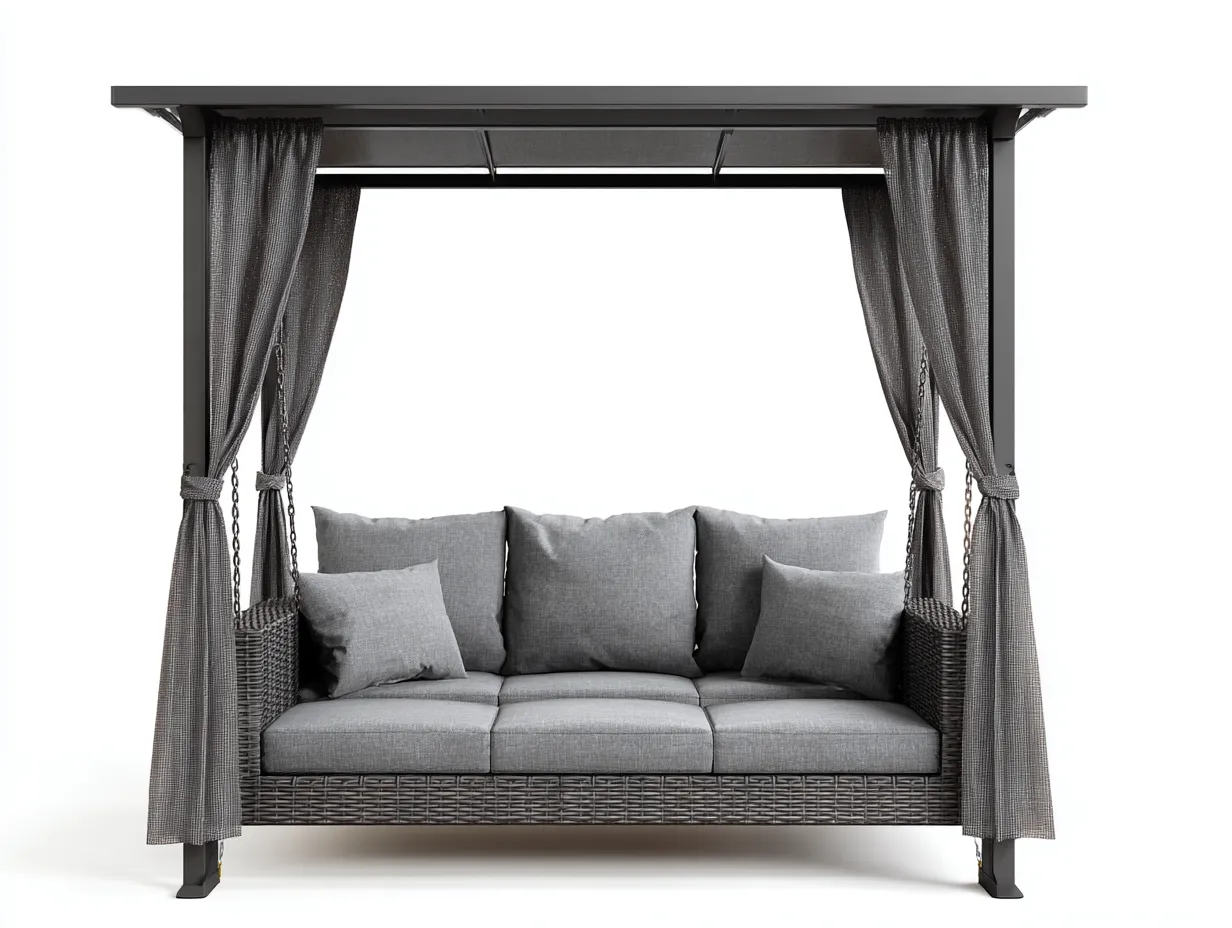 Dondolo da giardino-acciaio-rattan-tessuto-210x135x205 cm-Grigio-stile contemporaneo-Pinemyshop