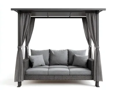 Dondolo da giardino-acciaio-rattan-tessuto-210x135x205 cm-Grigio-stile contemporaneo-Pinemyshop