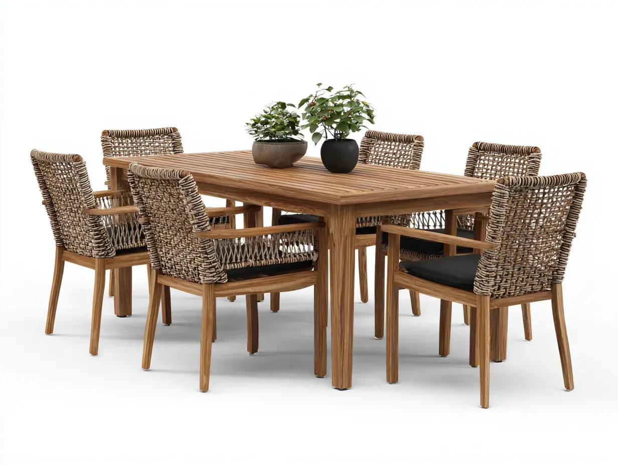 Set da pranzo da esterno-legno-corda-200x100x75 cm-marrone-naturale-design moderno-Pinemyshop