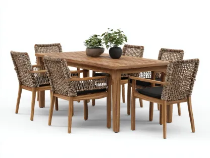 Set da pranzo da esterno-legno-corda-200x100x75 cm-marrone-naturale-design moderno-Pinemyshop