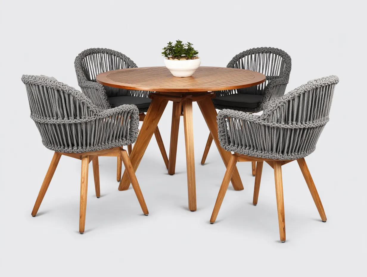 Set da pranzo da esterno-legno-corda-115x115x74 cm-grigio-marrone-design moderno-Pinemyshop