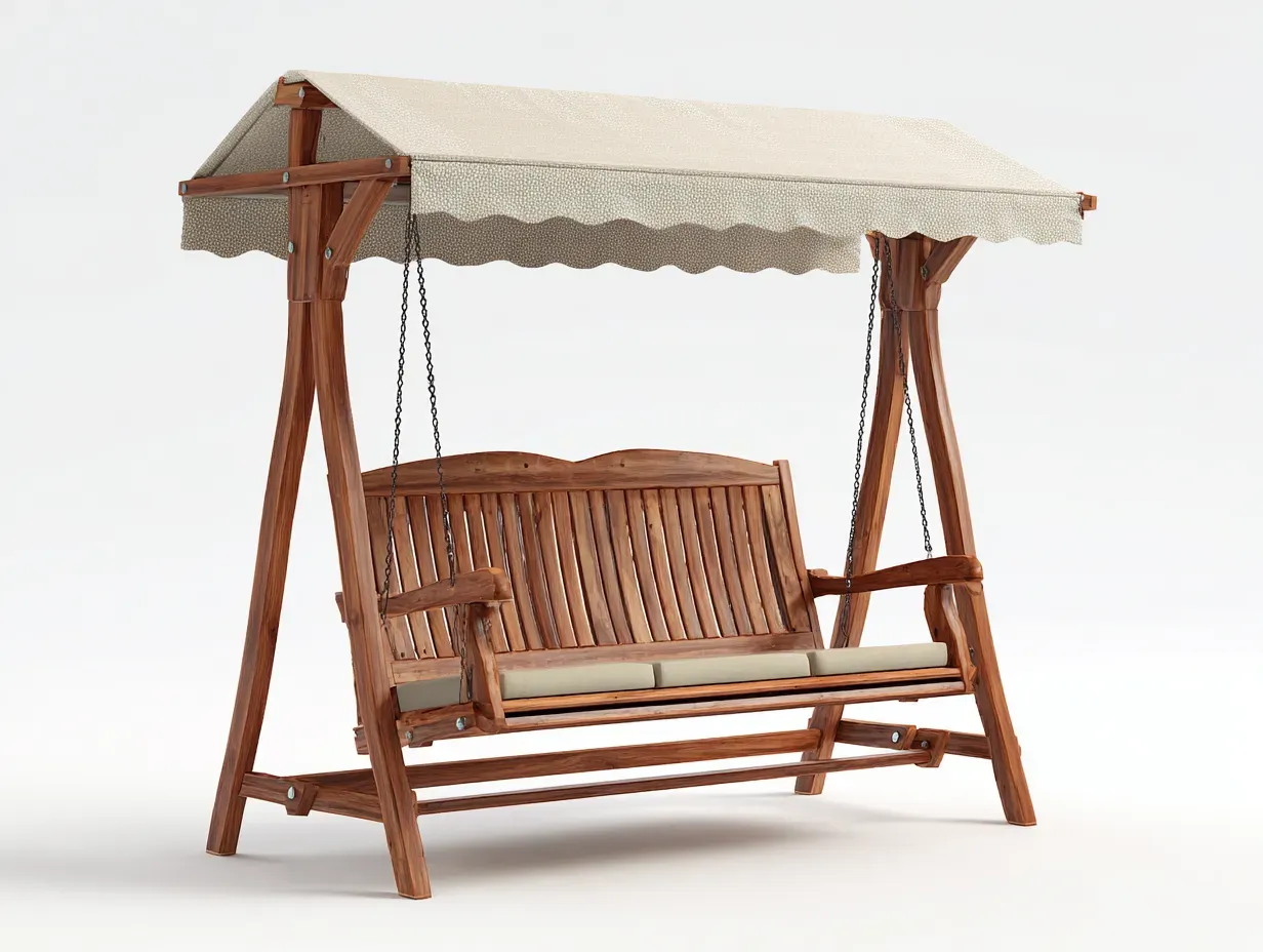 Dondolo da giardino-legno-tessuto-185x125x180 cm-Marrone-Beige-stile naturale-Pinemyshop