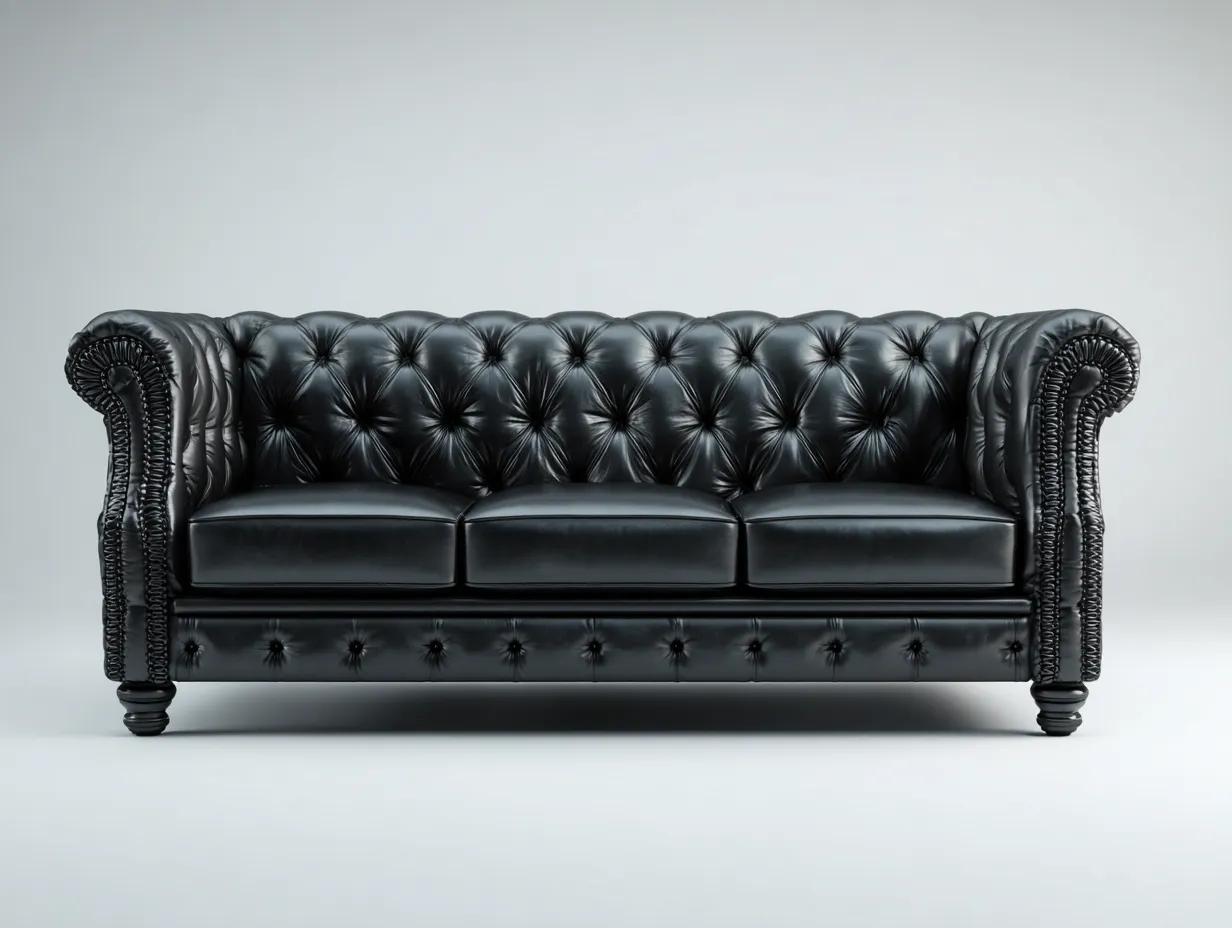 Divano a 3 posti - Pelle - 225x92x85 cm - Nero - Stile classico-Pinemyshop