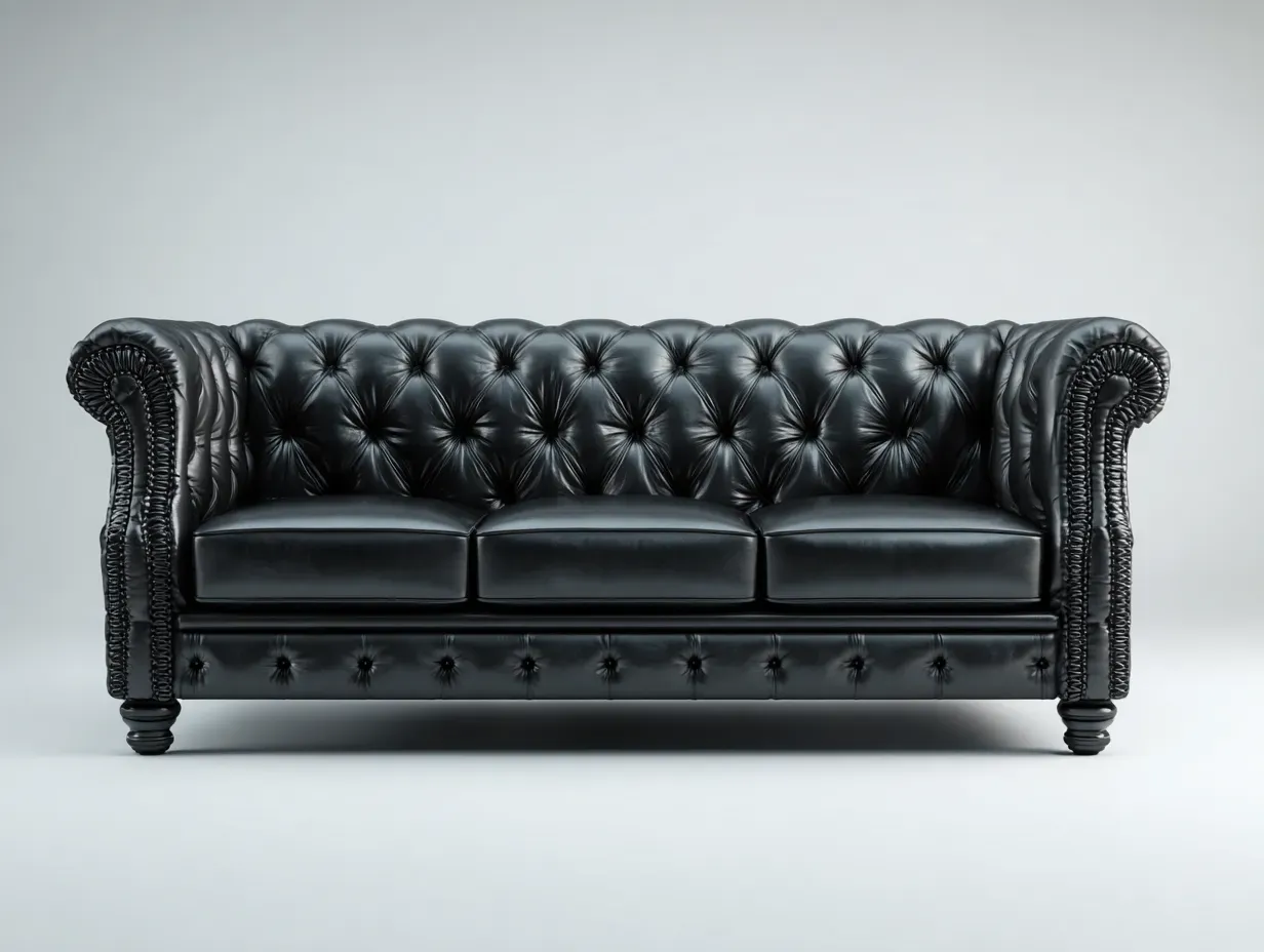 Divano a 3 posti - Pelle - 225x92x85 cm - Nero - Stile classico-Pinemyshop