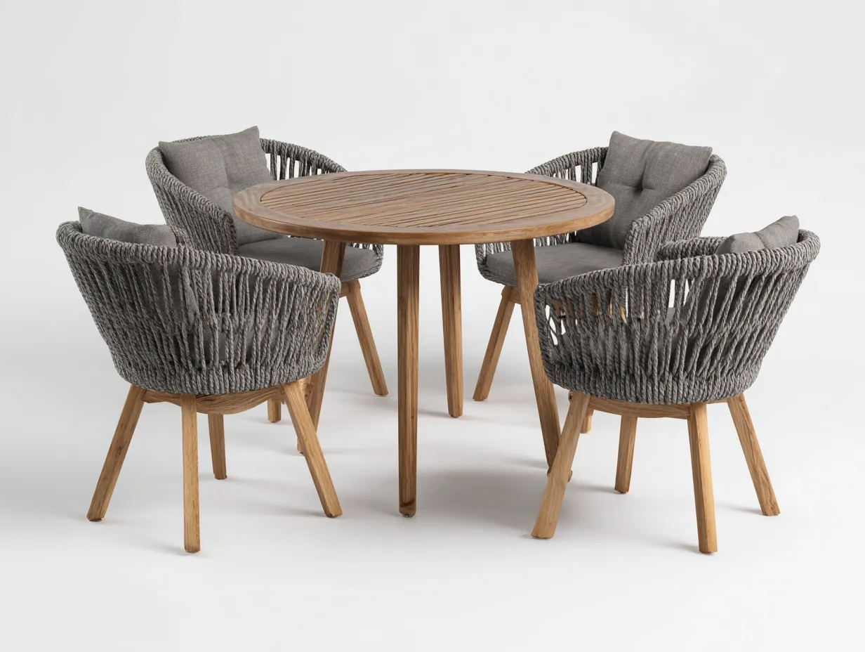 Set da pranzo da esterno-legno-corda-110x110x74 cm-grigio-marrone-design moderno-Pinemyshop