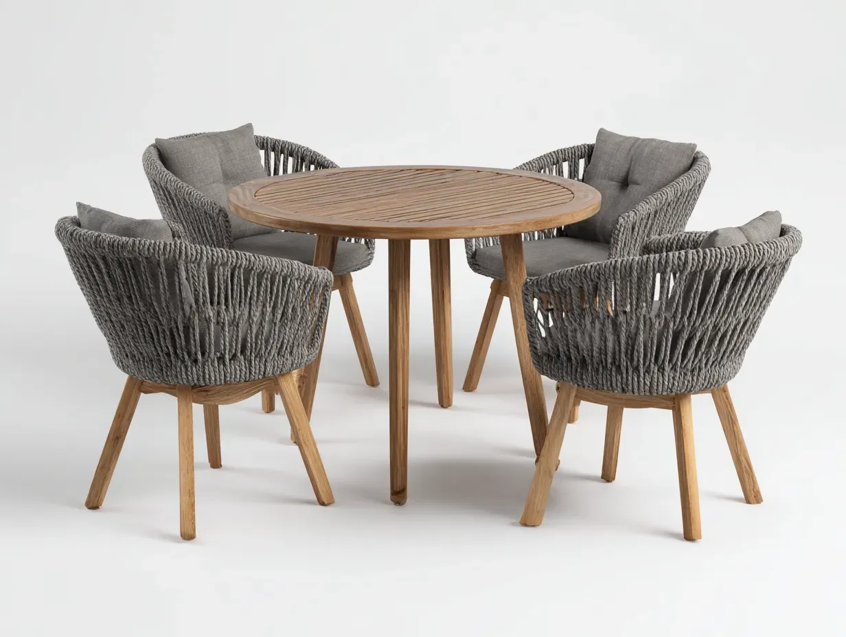 Set da pranzo da esterno-legno-corda-110x110x74 cm-grigio-marrone-design moderno-Pinemyshop