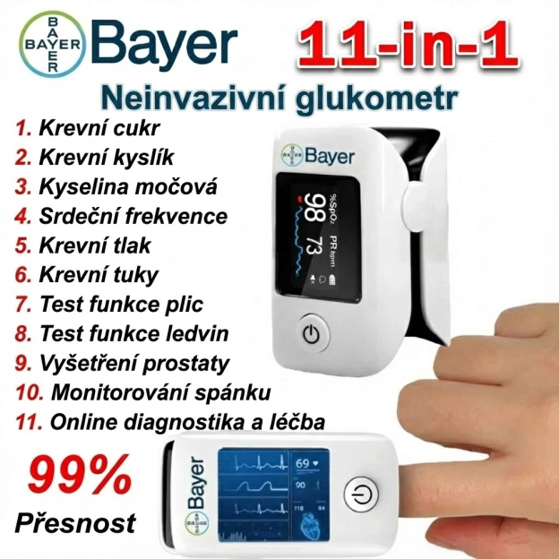 【11 v 1】Multifunkční neinvazivní glukometr Bayer