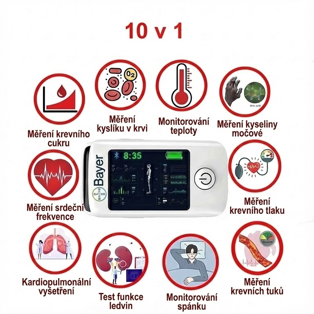 【11 v 1】Multifunkční neinvazivní glukometr Bayer