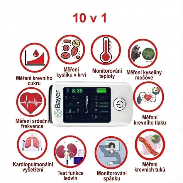 【11 v 1】Multifunkční neinvazivní glukometr Bayer