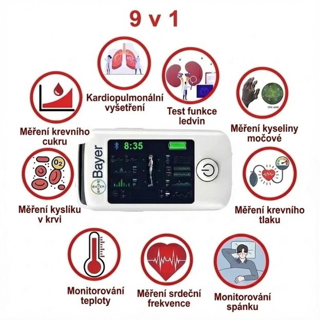 【11 v 1】Multifunkční neinvazivní glukometr Bayer