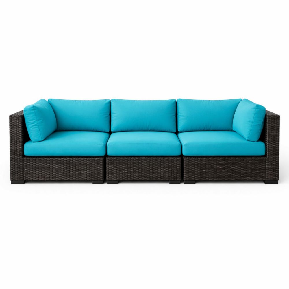 Divano modulare in rattan con cuscini in poliestere Blu-Roomarion