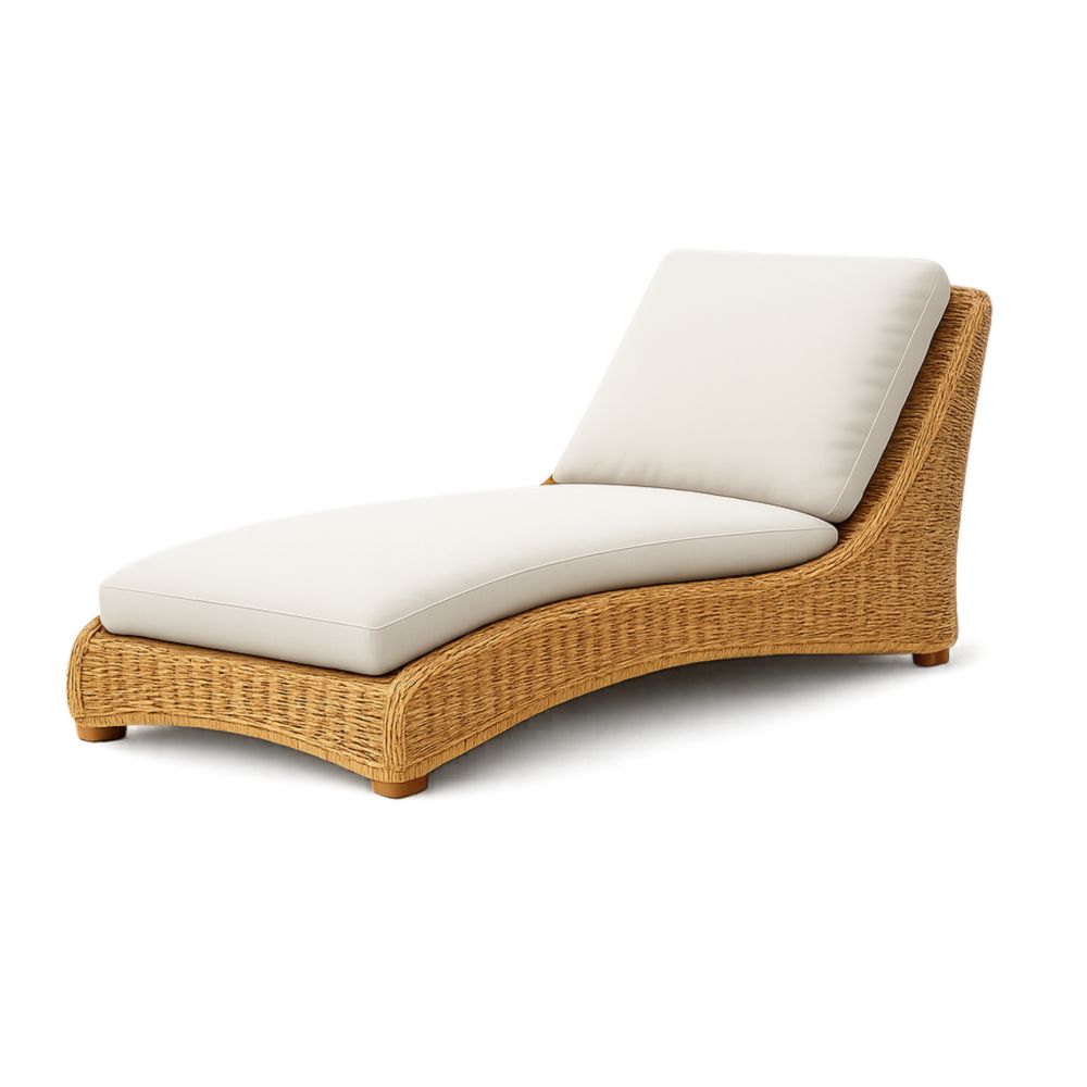 Lettino Prendisole in Rattan con Cuscini in Poliestere Bianco-Roomarion