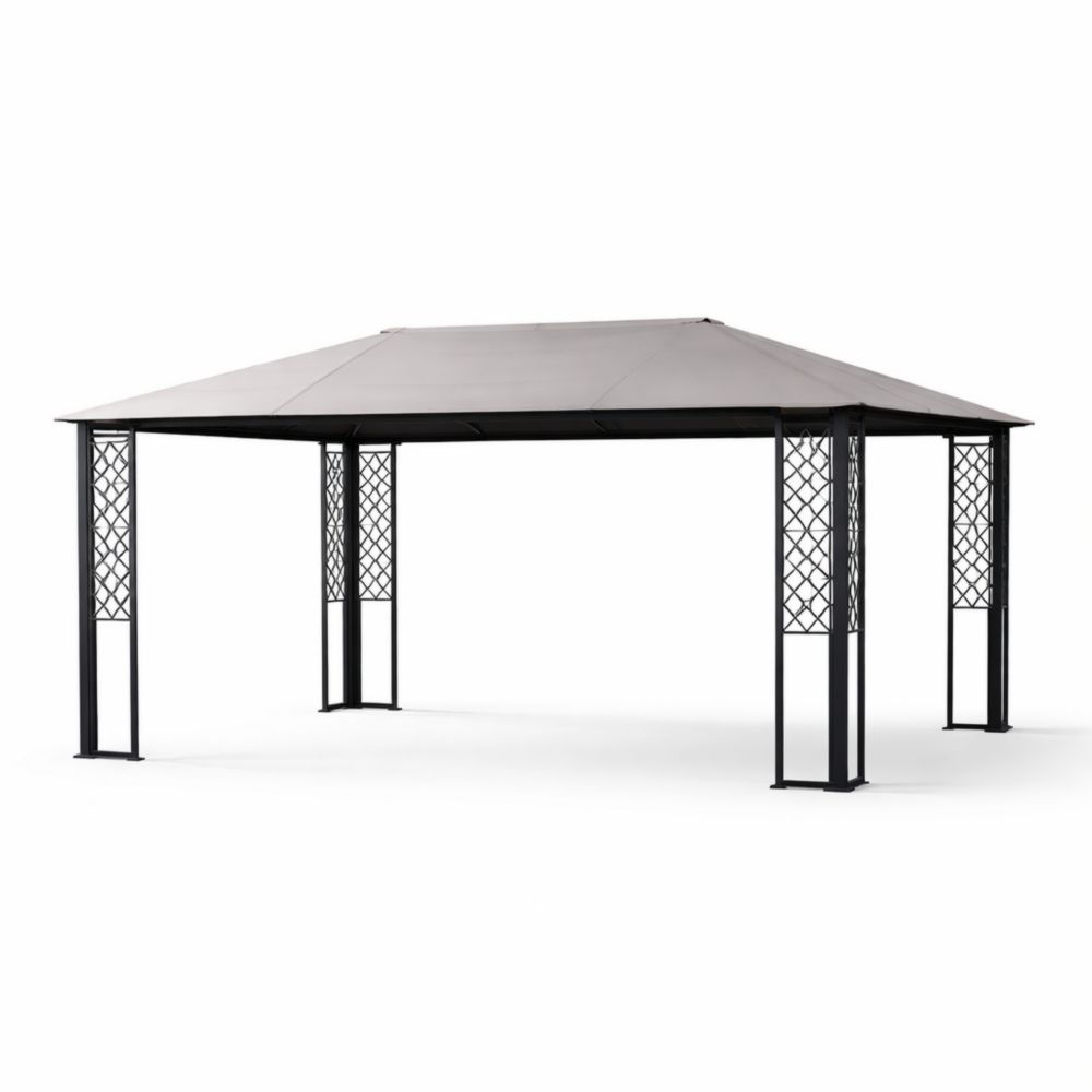 Gazebo da Giardino Rettangolare in Acciaio e Poliestere Grigio 400x300x260 cm-Roomarion