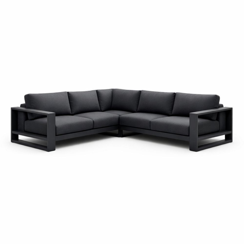 Divano angolare in tessuto grigio antracite con struttura in alluminio-Roomarion
