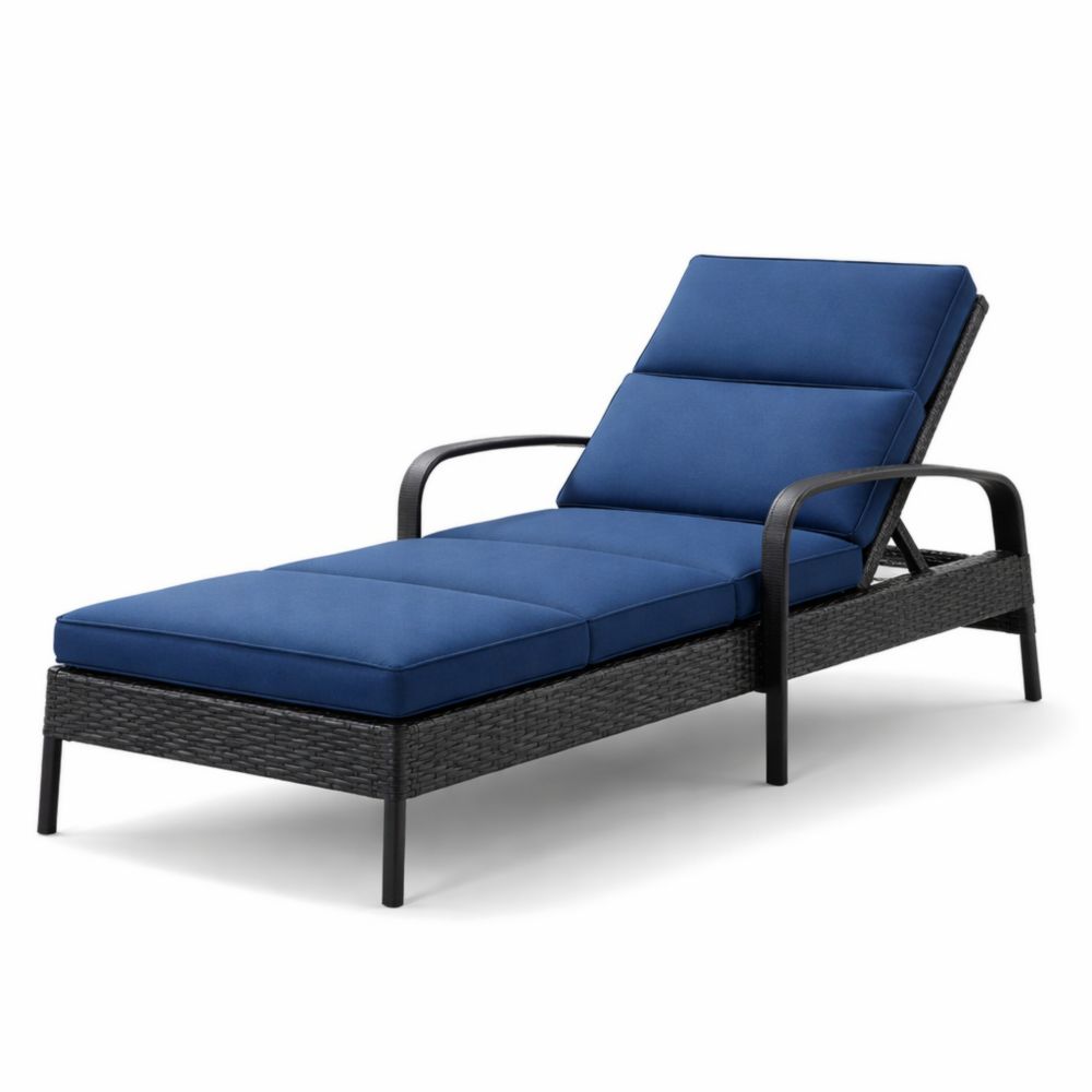 Lettino Prendisole in Rattan con Schienale Regolabile Blu-Roomarion