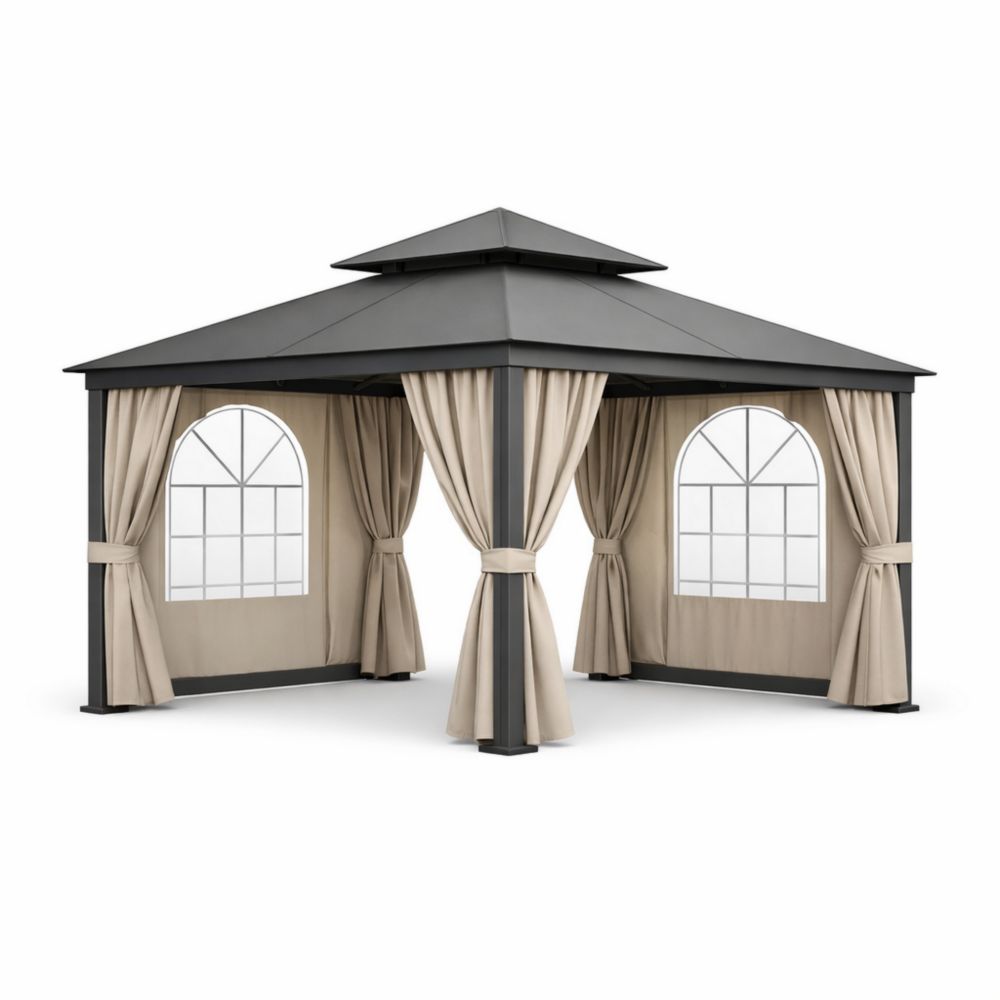 Gazebo da Giardino in Alluminio con Tende in Poliestere 300x300x270 cm-Roomarion