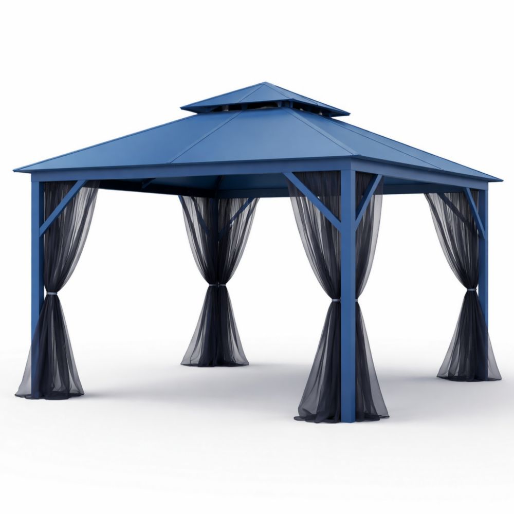 Gazebo da Giardino 3x3 m in Alluminio Blu con Tenda in Poliestere-Roomarion