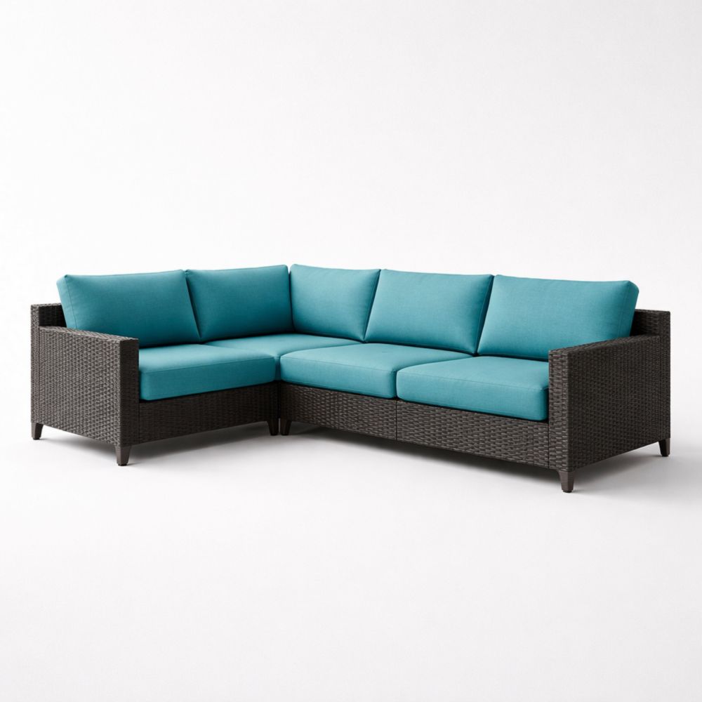 Divano angolare da esterno in rattan sintetico con cuscini Turchese-Roomarion