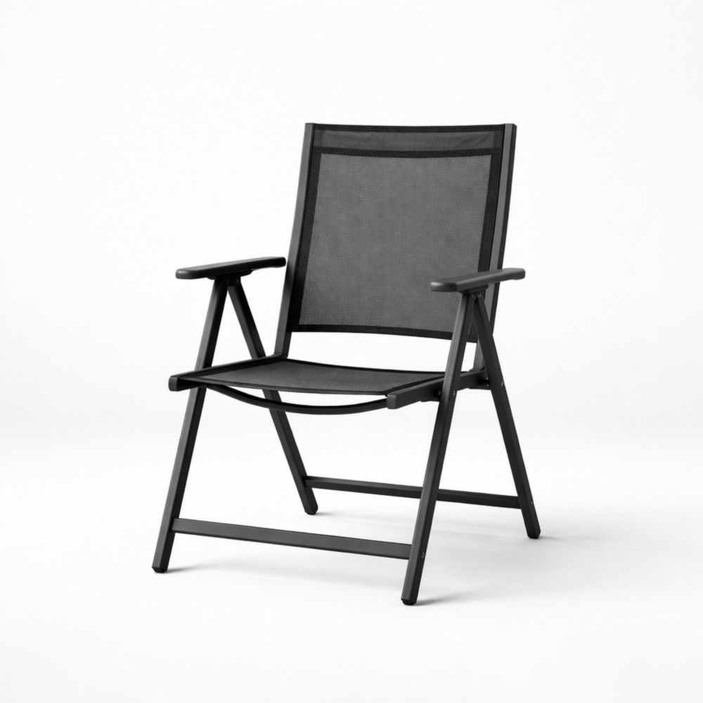 Sedia pieghevole in metallo nero 89x65x56 cm-Roomarion