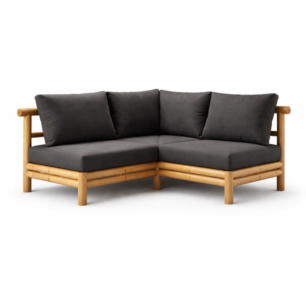 Divano angolare bambù tessuto poliestere grigio-Roomarion