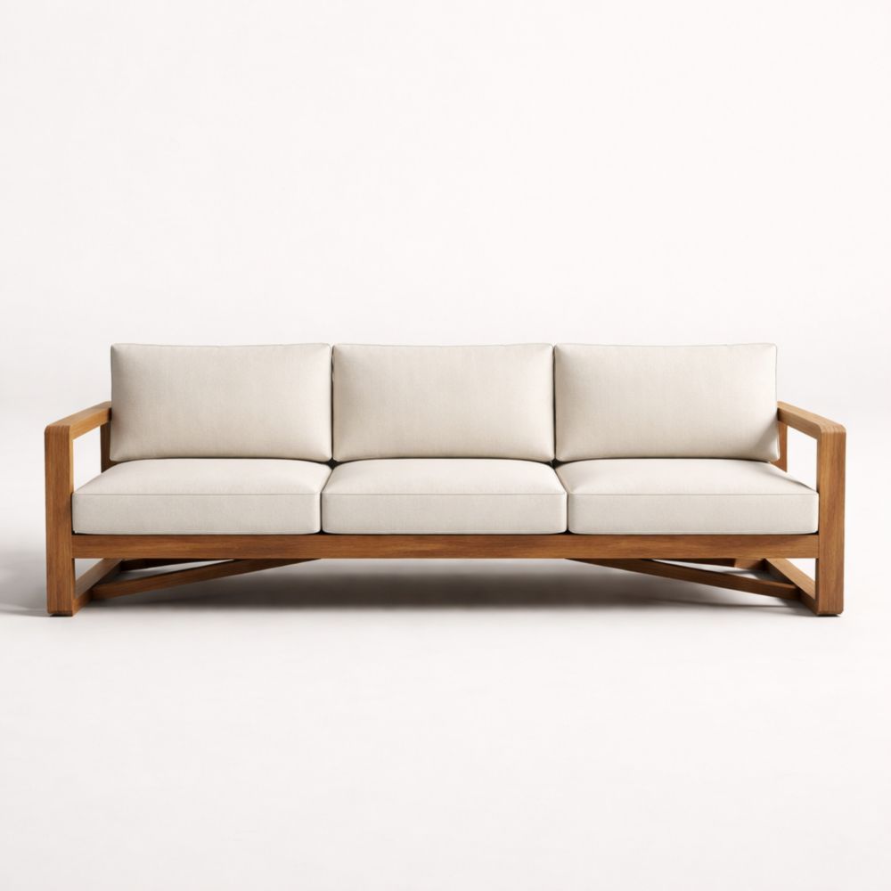 Divano a Tre Posti in Legno e Poliestere Beige 220x90x75 cm-Roomarion