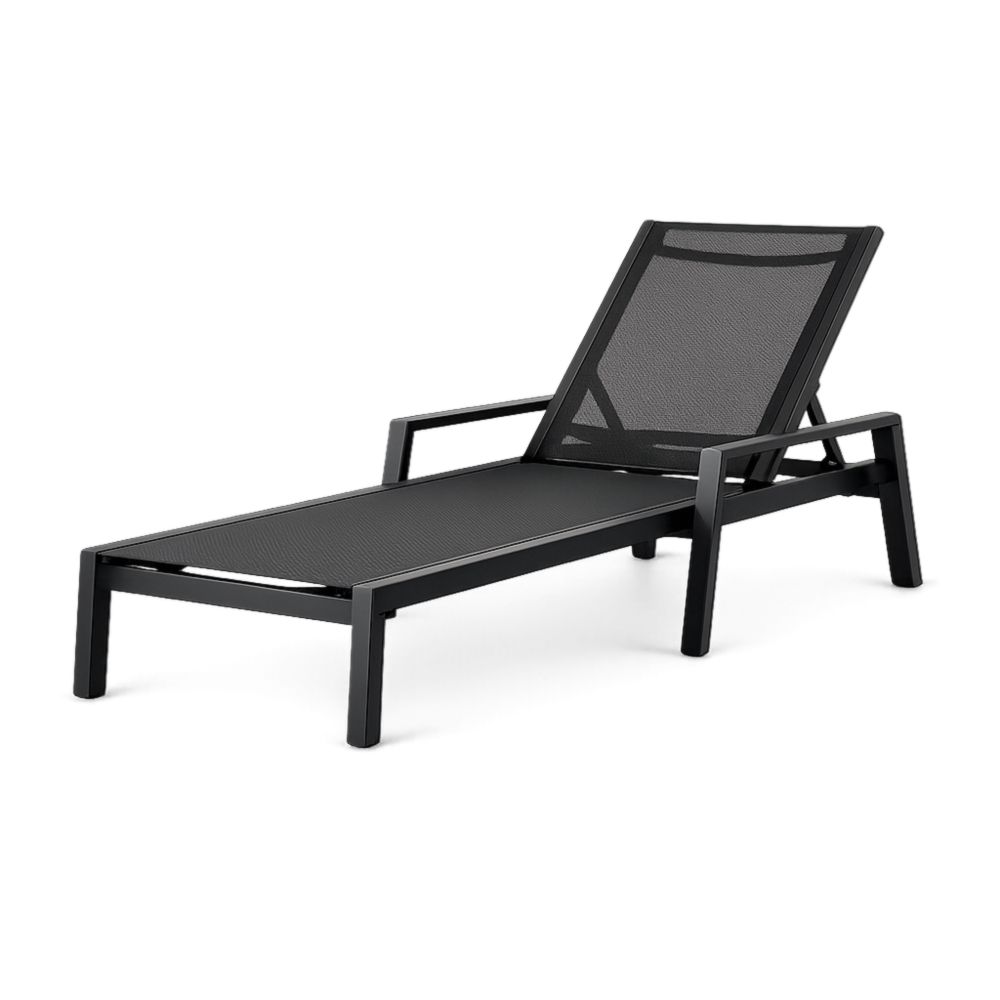 Lettino Sdraio in Alluminio e Tessuto a Rete Nero-Roomarion