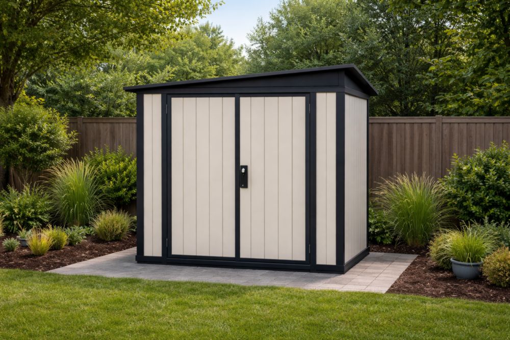 Capanno da Giardino in Resina Beige e Nero con Doppia Porta 180x120x200cm-housivora