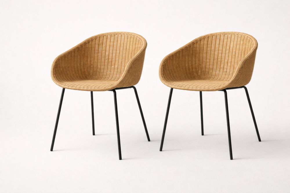 Set 2 Poltrone in Rattan Sintetico Naturale e Acciaio Nero-housivora