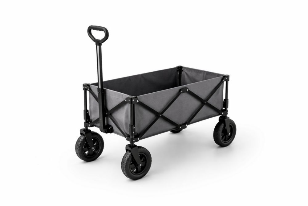 Chariot de Transport Pliable en Acier et Polyester Gris avec Roues Directionnelles