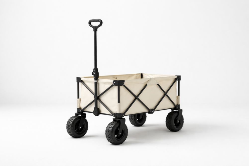 Chariot de Transport Acier Polyester Beige Roues Tout-terrain