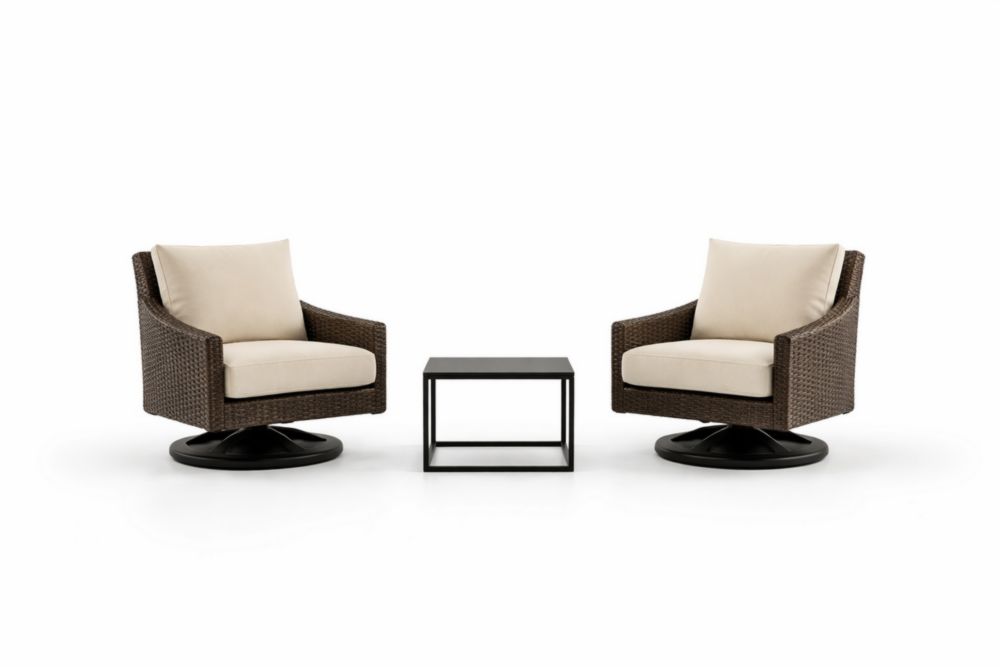 Ensemble de Chaises de Jardin Lounge en Rotin Marron avec Coussins Beiges