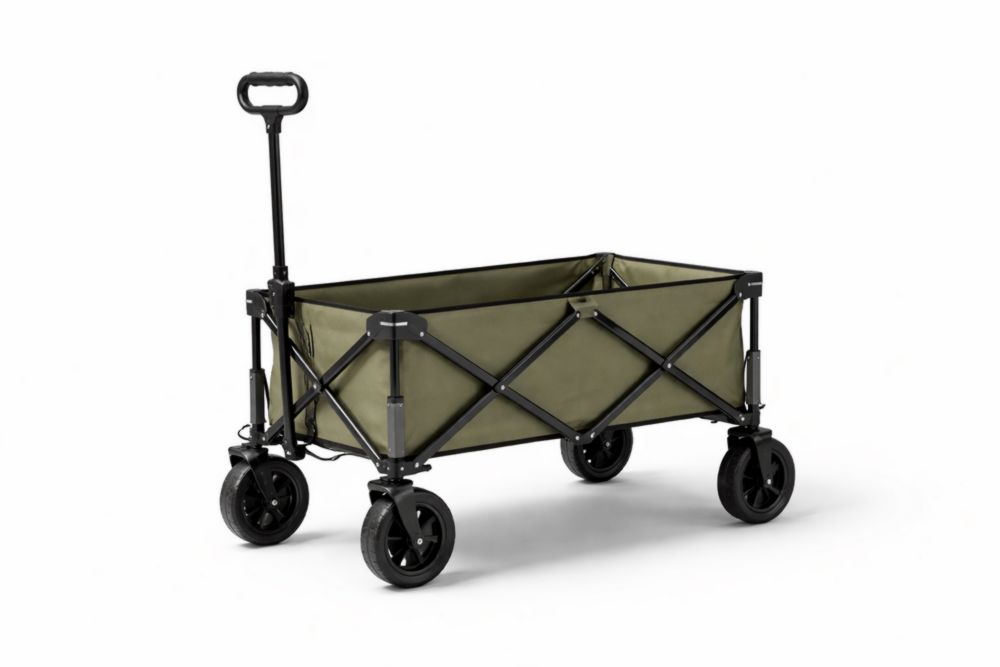 Chariot de Transport Pliable en Acier et Tissu Polyester  Vert avec Roues Pivotantes