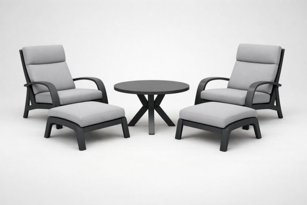 Ensemble de Chaises Lounge en Aluminium pour Jardin avec Table Ronde