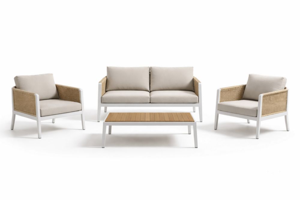 Ensemble de Salon de Jardin en Aluminium et Résine Tressée Beige