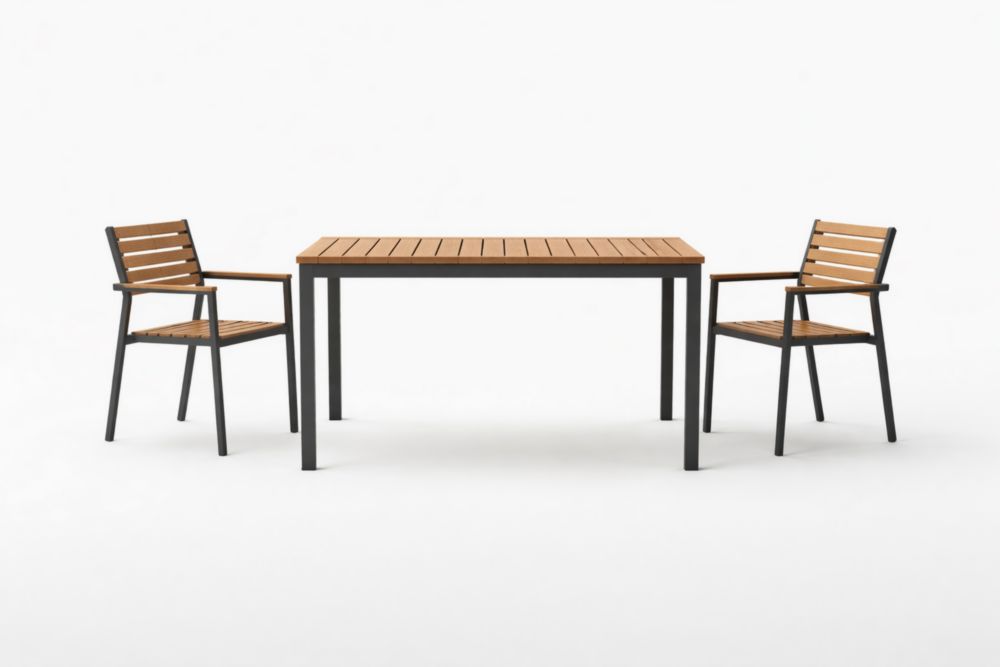 Ensemble de Table et Chaises d'Extérieur en Aluminium et Bois de Teck Marron/Noir