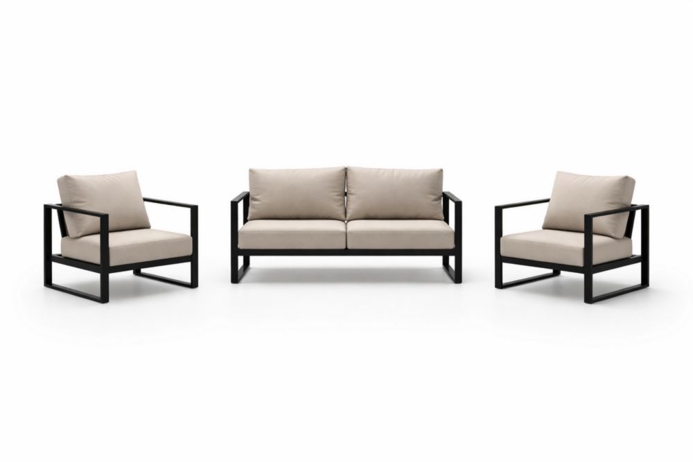 Ensemble canapé extérieur 3 pièces structure aluminium coussins en tissu polyester beige