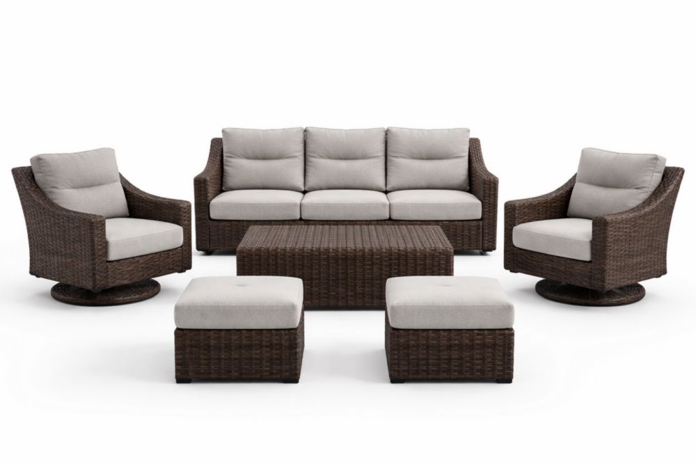 Ensemble de Canapé de Jardin en Rotin avec Coussins en Tissu Beige Polyester