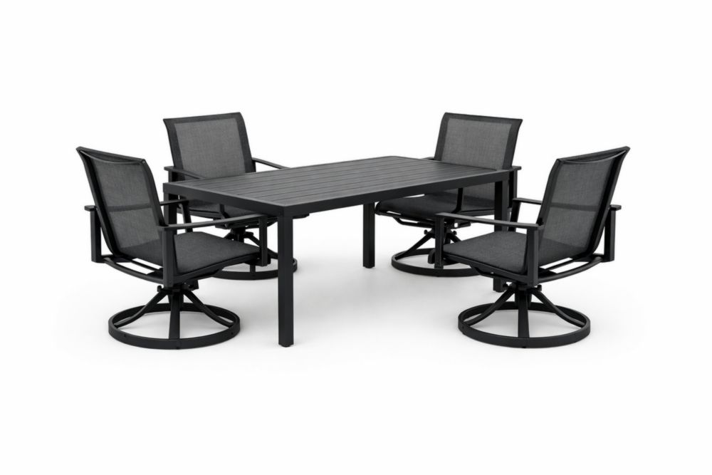 Ensemble de Salle à Manger Extérieur Aluminium Noir Table et 4 Chaises Pivotantes