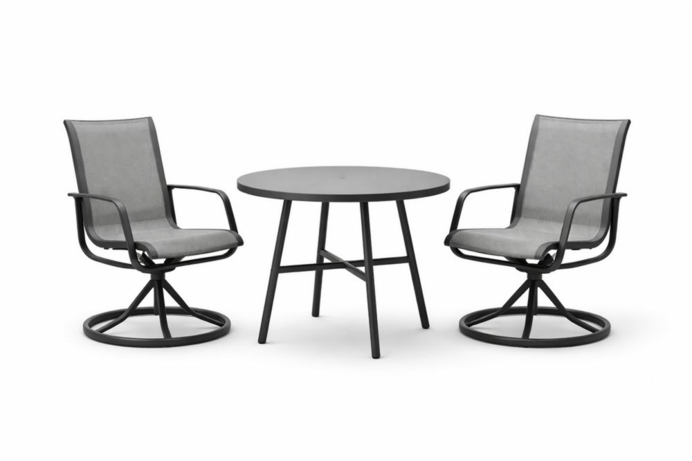 Ensemble de table de jardin extérieur et chaises en aluminium noir avec tissu textilène gris