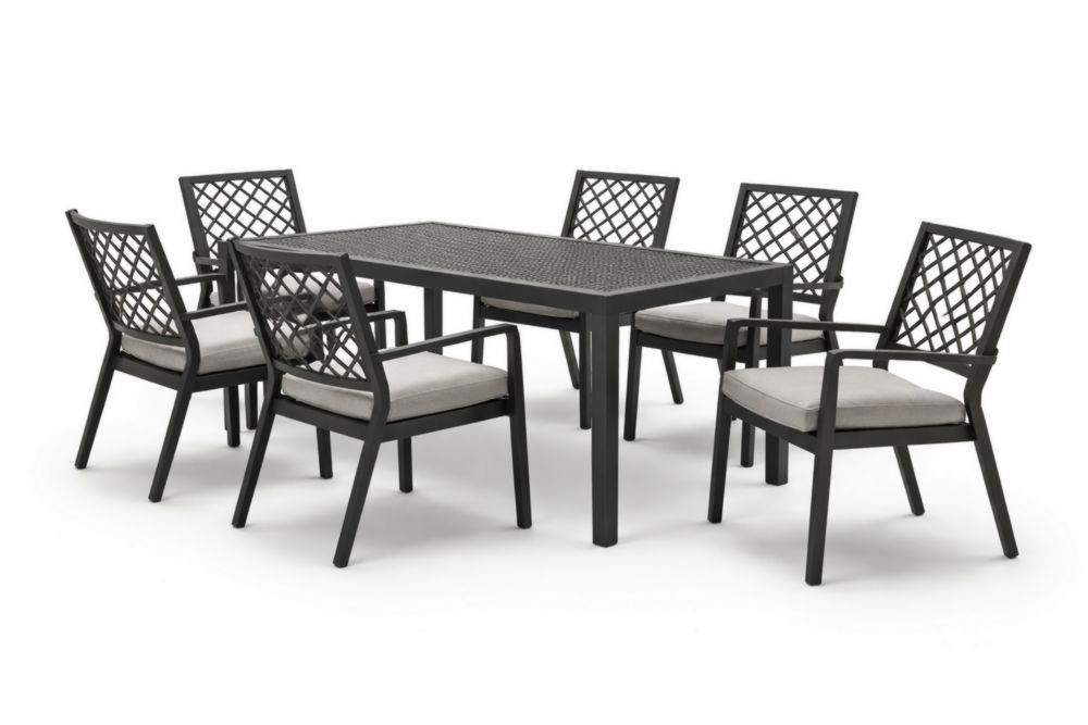 Ensemble de salle à manger extérieur en aluminium gris avec table et 6 chaises
