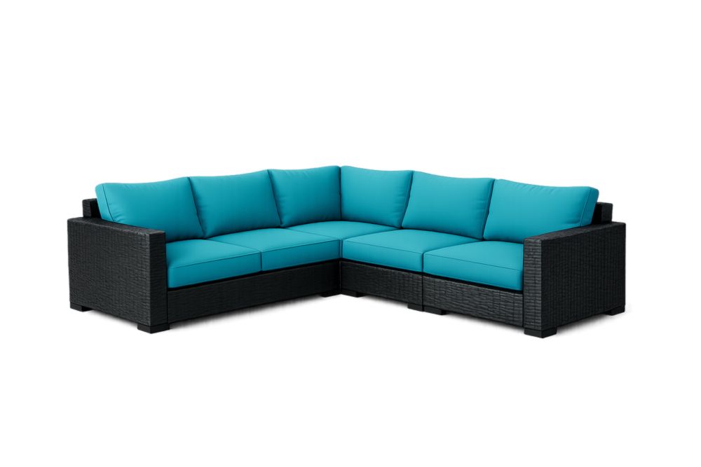 Canapé d'Angle Extérieur Résine Tressée Polyéthylène Coussins Bleu 5 Places