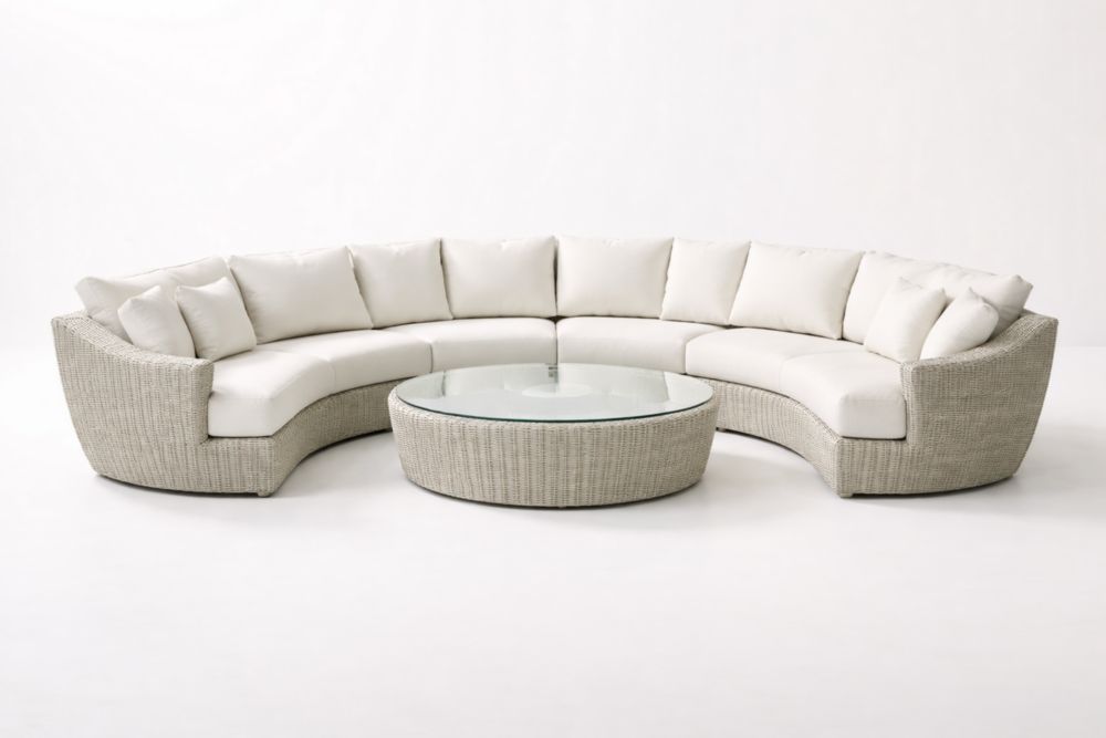 Ensemble de Salon Extérieur en Résine Tressée Gris avec Coussins Blancs et Table Basse en Verre