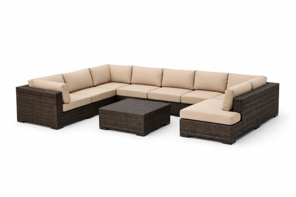 Ensemble de Canapé d'Angle extérieur en Résine Tressée avec Coussins Beiges