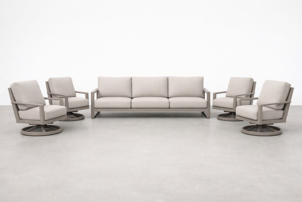 Ensemble de salon de réception extérieur en aluminium avec coussins beiges