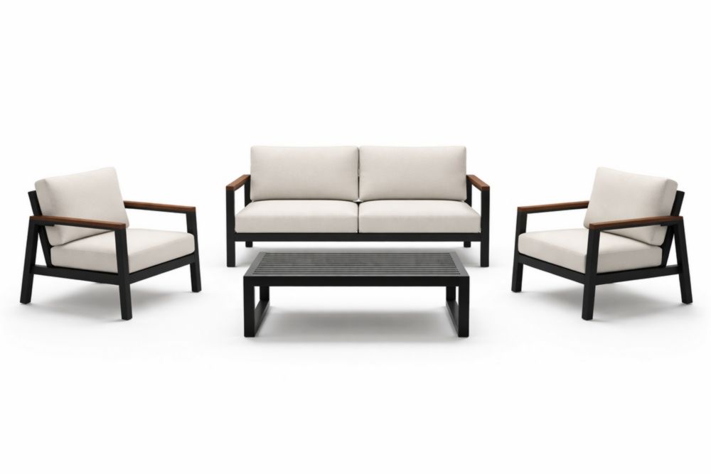 Ensemble de Salon de Jardin en Aluminium et Tissu Écru 4 Pièces